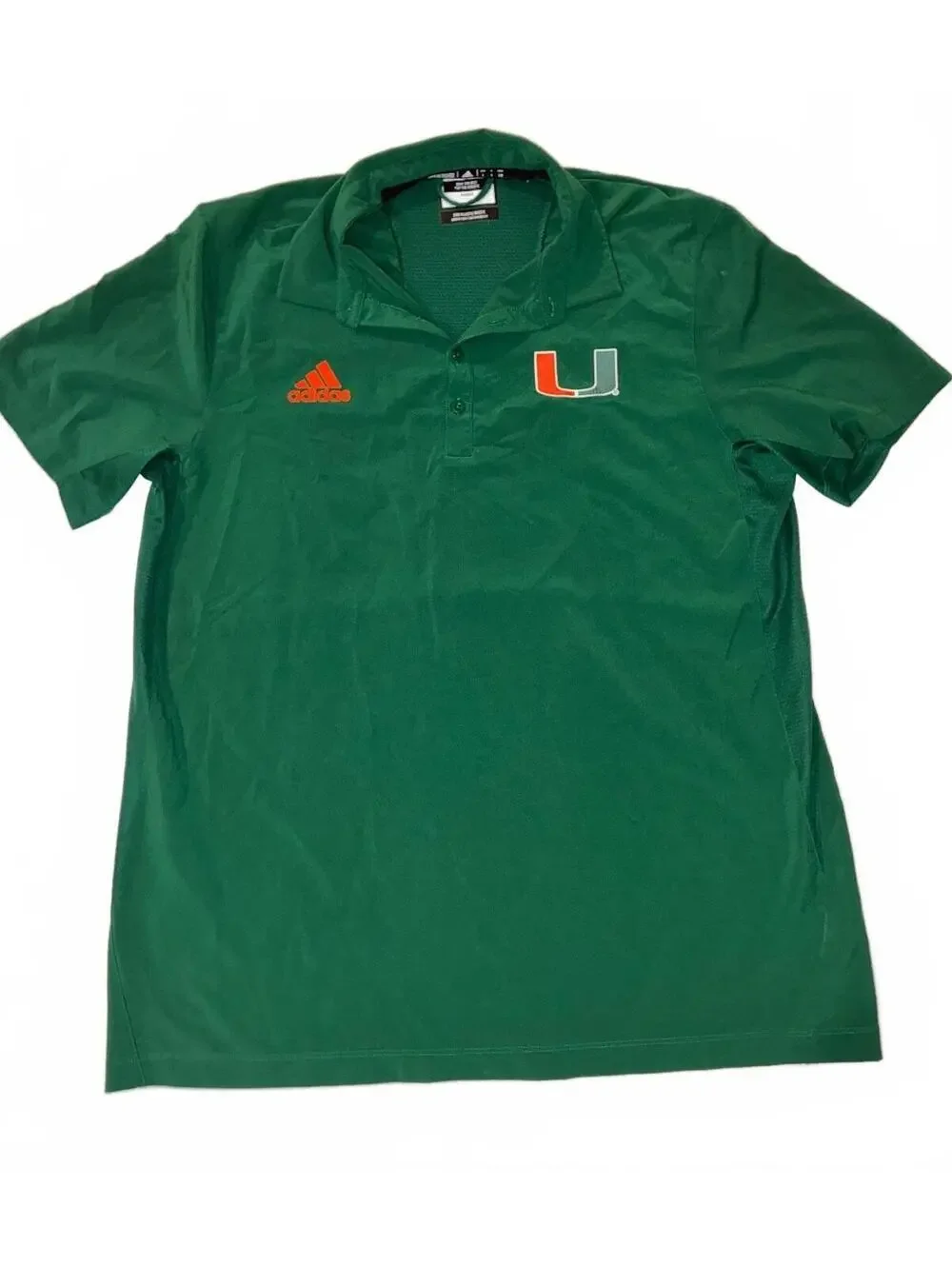 Adidas Polo Shirt Men's Large Green Miami Hurricanes Sideline Player Issue NCAA